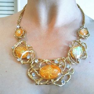 Goldtone with Peach Iridescent Acrylic Necklace